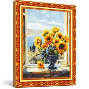 Букет подсолнухов на подоконнике, 40x50 см, Алмазная мозаика