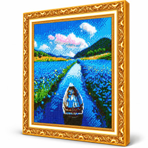 Лодка на реке, 40x50 см, Алмазная мозаика
