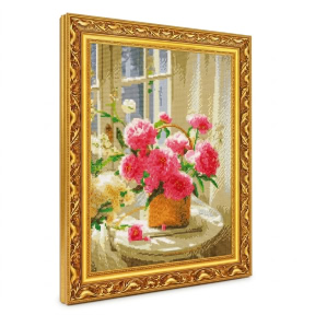 Нежный букет на столике, 40x50 см, Алмазная мозаика