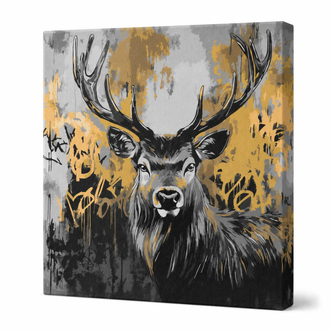 Cerb auriu cu vopsele metalice, 40x40cm, Pictura pe numere