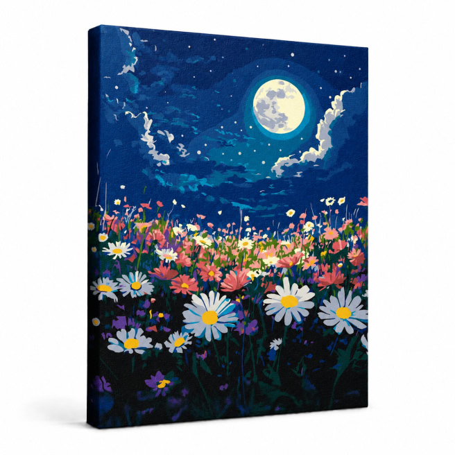 Noapte mistica in campie de primavara, 40x50cm, Pictura pe numere