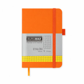 Записная книжка, A6, клетка, 96 листов,  Buromax твердая обложка, ETALON PU оранжевая
