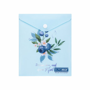 Папка-конверт A6, вертикальная, полупрачный пластик Buromax BLUEBERRY ARABESKI, аквамарин (на кнопке)