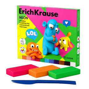 Plastilina ErichKrause Jolly Friends Neon 12 culori , 216 g
