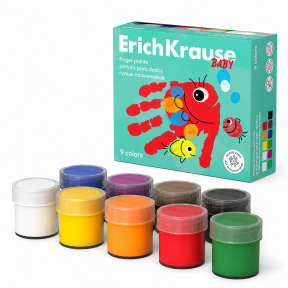 Краски пальчиковые гелевые ErichKrause для малышей с Алоэ Вера 9 цветов, 20ml