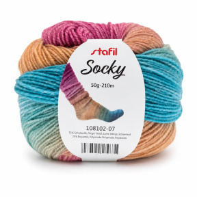 Fir pentru tricotat Socky, 50 g, ~210 m, turcoaz/bej/mov