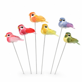 Decor „Pasăre” pe bețișor, 2 cm, 6 buc., culori mixte