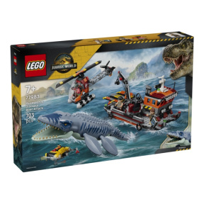 Constructor LEGO Jurassic World Atacul dinozaurului Mosasaurus asupra barcii