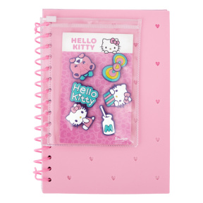 Caiet cu spiră A5 100 foi pătrățele cu pini, copertă din silicon HELLO KITTY