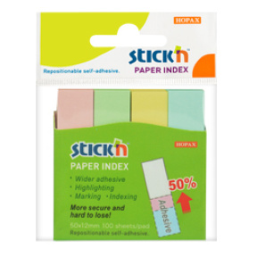 Закладки бумажные STICKn, пастельные цвета, 50х12 мм, 4 шт. x 100 листов