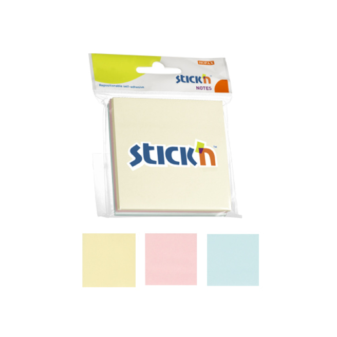 Bloc de hârtie pentru notite STICKn, 76x76mm, (3 culori) pastel, 150 file