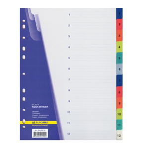 Index-separator cifrat din plastic, BUROMAX, color, 1-12 (12 bucăți)