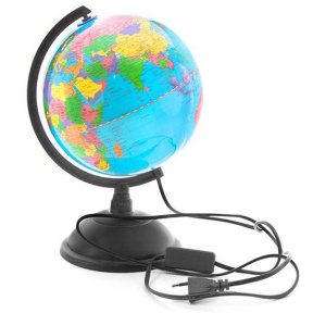 Glob cu harta politică a lumii, d=26 cm cu iluminare (PVC) albastru