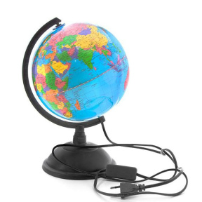 Glob cu harta politica a lumii, d=20 cm cu iluminare (PVC) albastru