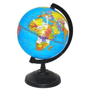 Glob cu harta politică a lumii, d=14.16 cm (PVC) albastru