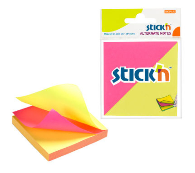 Bloc de hârtie pentru notițe STICKn, 76x76mm, 2 culori - neon, 100 file