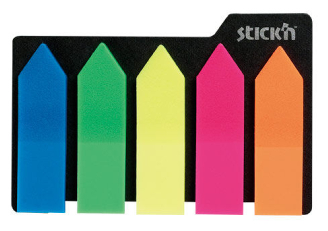 Закладки пластиковые "стрелка" STICKn, неон, 45х12мм, 5 шт. x 25 листов