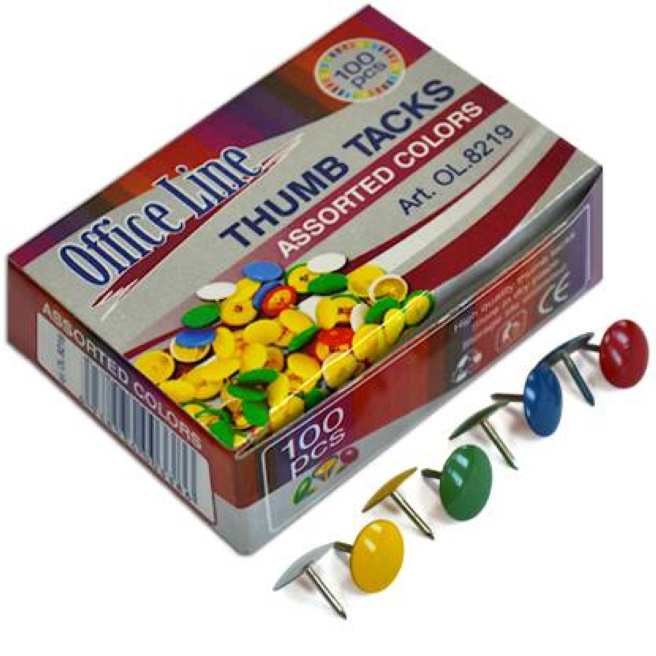 Pioneze OfficeLine, colorate, (100 bucăți)