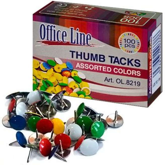 Pioneze OfficeLine, colorate, (100 bucăți)
