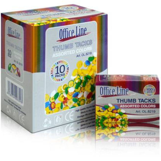 Pioneze OfficeLine, colorate, (100 bucăți)