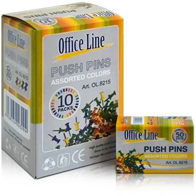 Pioneze OfficeLine, colorate, (50 bucăți)