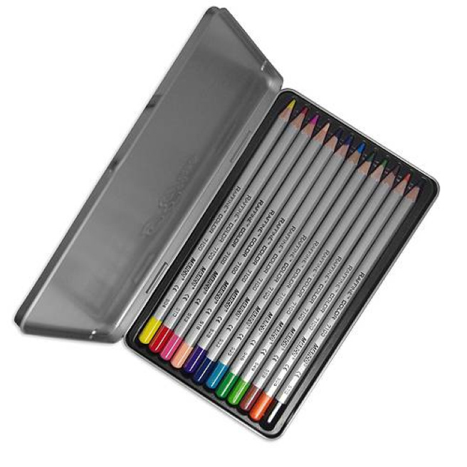 Set creioane colorate MARCO Raffine, 12 culori, în penar metalic