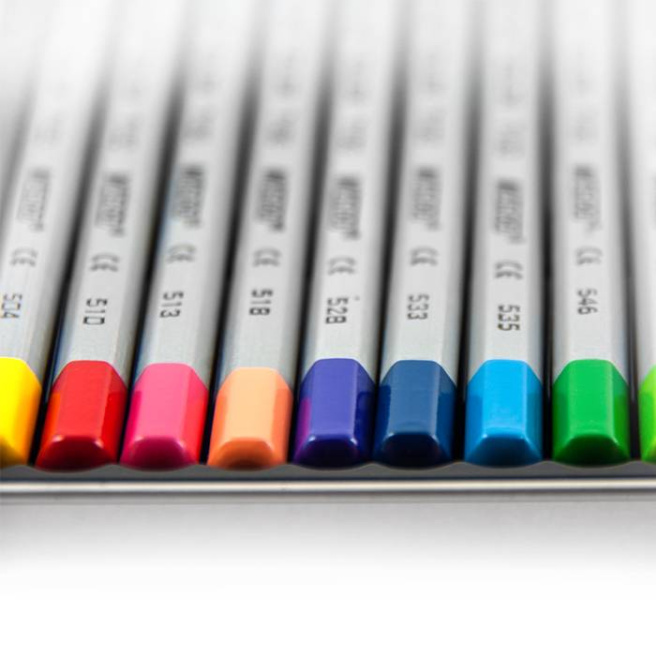Set creioane colorate MARCO Raffine, 12 culori, în penar metalic