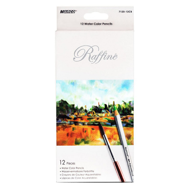Set creioane colorate MARCO Raffine, acuarelă, 12 culori + pensulă