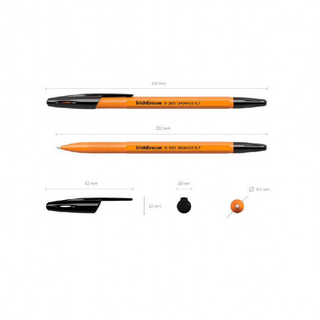 Pix cu bila ErichKrause 0,7 mm R-301 Orange Stick, negru
