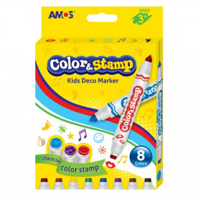 Набор фломастеров AMOS Color & Stamp, 8 цветов, двусторонние