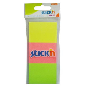 Bloc de hârtie pentru notițe STICKn, 38x51mm, 100 file, NEON assorti - 3 culori