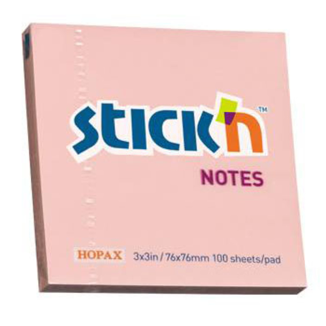 Bloc de hârtie pentru notițe STICKn, 76x76mm, roz, 100 file