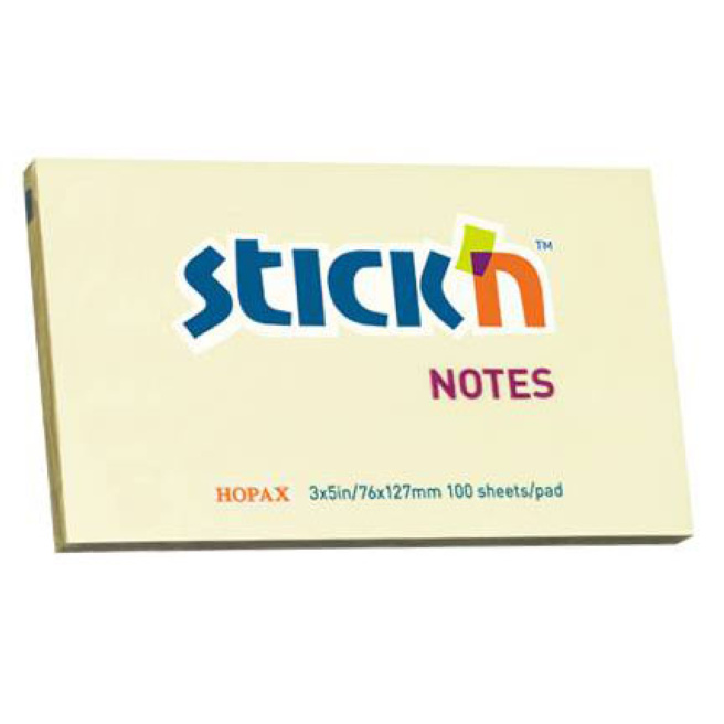 Блок для заметок 76x127/100л STICK`N, желтый