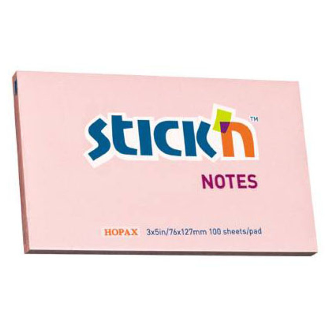 Bloc de hârtie pentru notițe STICKn, 76x127, 100 file, roz