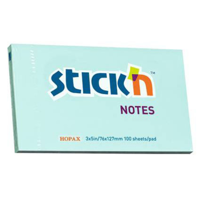 Bloc de hârtie pentru notițe STICKn, 76x127, 100 file, albastru