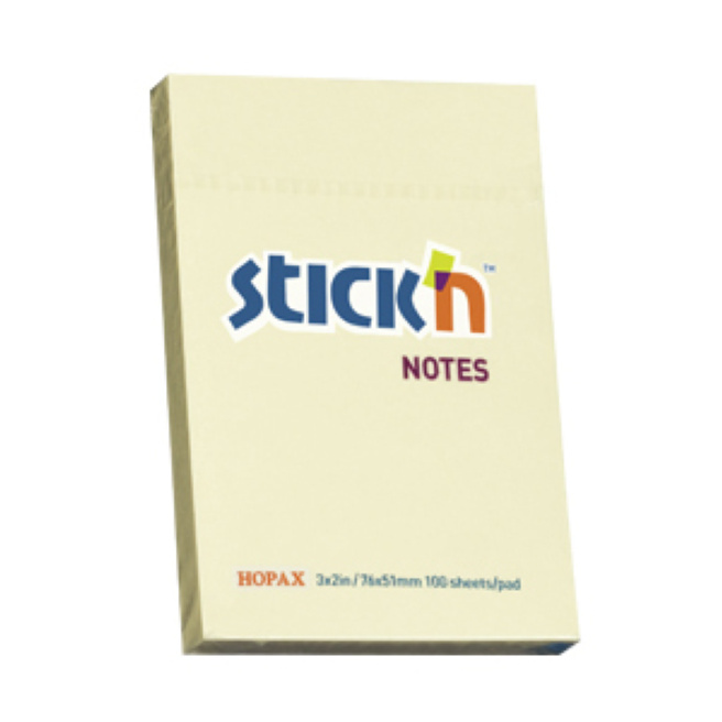 Блок для заметок 76x51/100л STICK`N, желтый