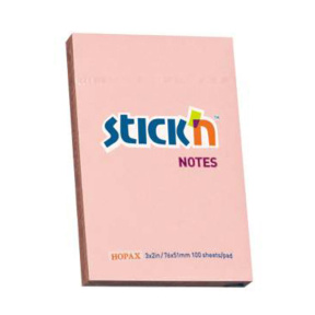 Bloc de hârtie pentru notițe STICKn, 76x51mm, 100 file, roz