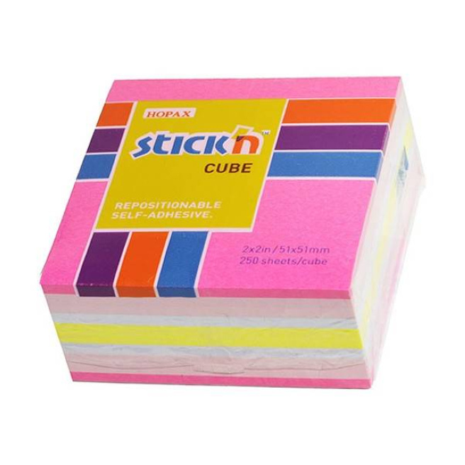 Hârtie pentru notițe 51x51mm, 250 foi STICKN pastel + neon asorti