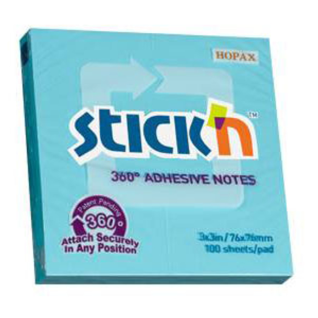 Hârtie pentru notițe 76x76mm/100 foi, STICKN, cu adeziv, albastru