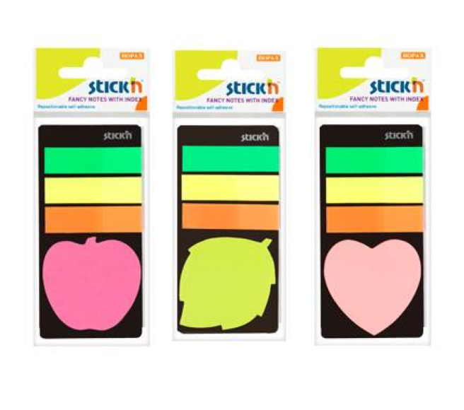 Index-uri din plastic STICKN Neon, 3 buc., 45x12mm + 1 buc x 44mm, "mar"