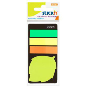 Index-uri din plastic STICKN Neon, 3 buc., 45 x 12mm + 1 buc x 44mm, "frunza"