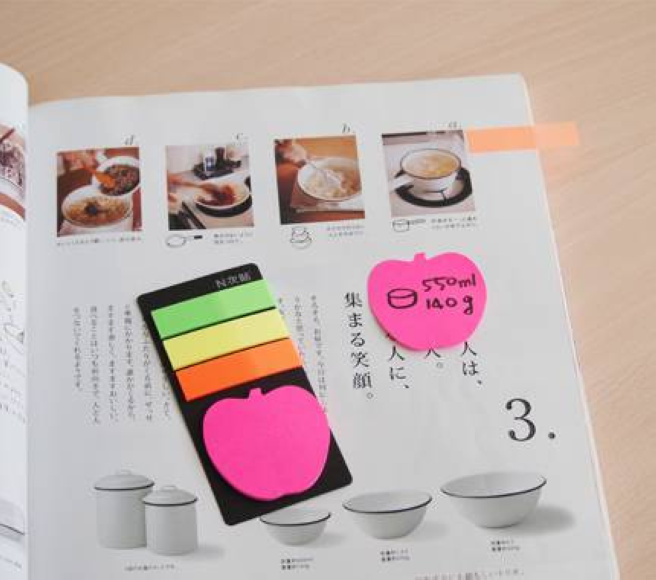 Index-uri din plastic STICKN Neon, 3 buc., 45 x 12mm + 1 buc x 44mm, "frunza"