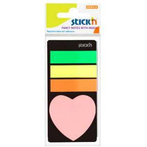 Index-uri din plastic STICKN Neon, 3 buc., 45 x 12mm + 1 buc x 44mm, "inima"