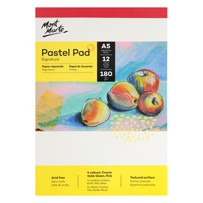 Bloc de desen A5, 180 gsm, 12 foi, pentru pasteluri, granulație fină, 4 culori