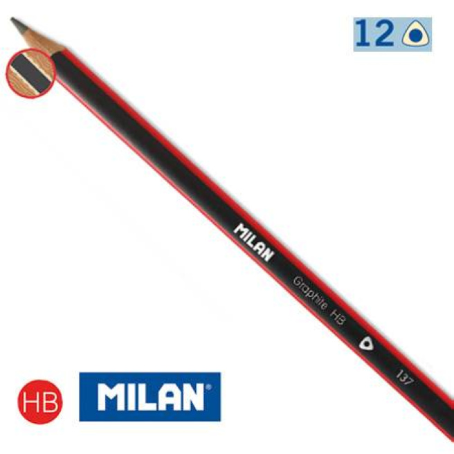 Карандаш MILAN чертежный треугольный HB с ластиком