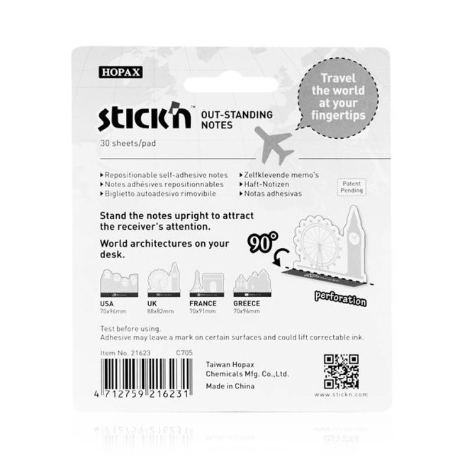Hârtie pentru notițe OUT-STANDING, 70x96/30 foi, (USA)  STICK`N