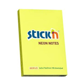 Bloc de hârtie pentru notițe STICKn, 76x51mm, 100 file, NEON-LEMON