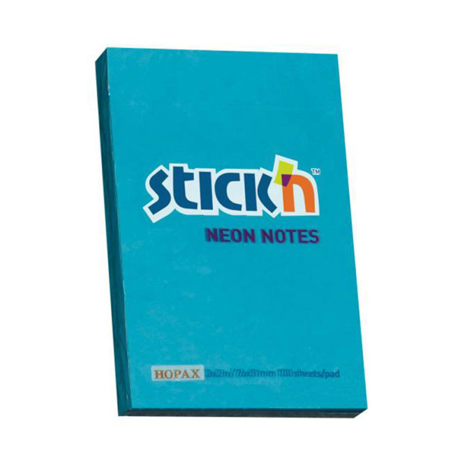 Блок для заметок 76x51/100л STICK`N, неон голубой