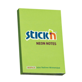 Bloc de hârtie pentru notițe STICKn, 76x51mm, 100 file, NEON-VERDE