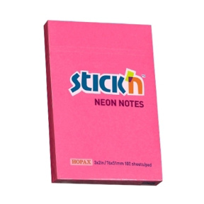 Bloc de hârtie pentru notițe STICKn, 76x51mm, 100 file, neon-purpuriu